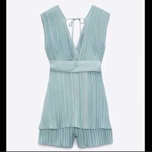 ZARA NWT light blue pleated jumpsuit with belt